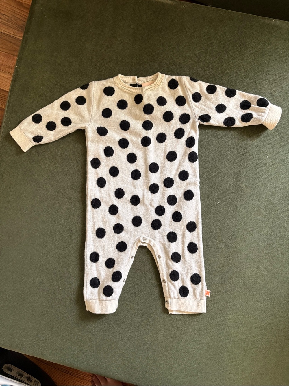 Tinycottons Polka Dot Knit One-Piece Romper - Cream with Black Dots